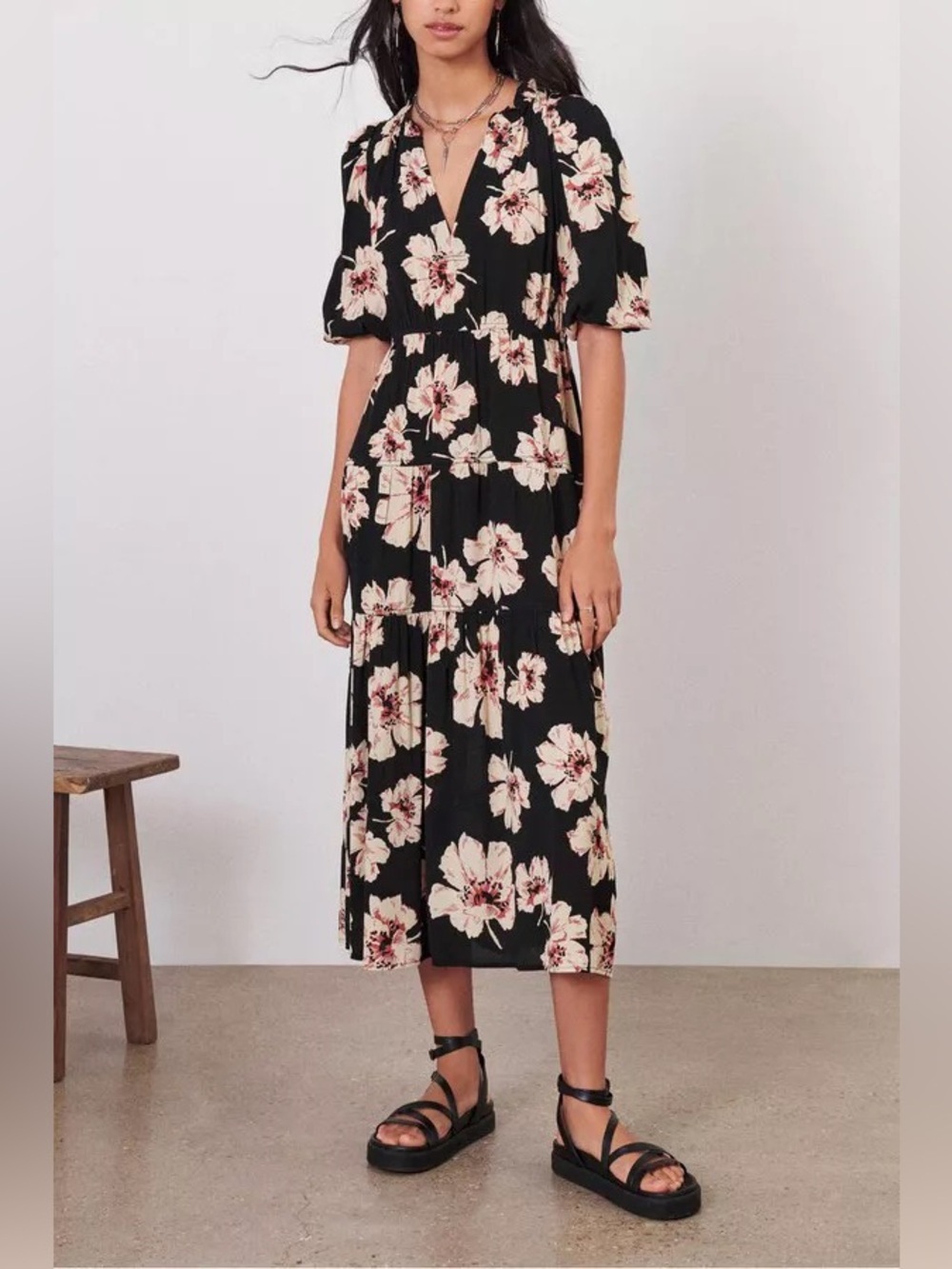 Ba&sh Kory Floral Print Midi Dress Size S or 1